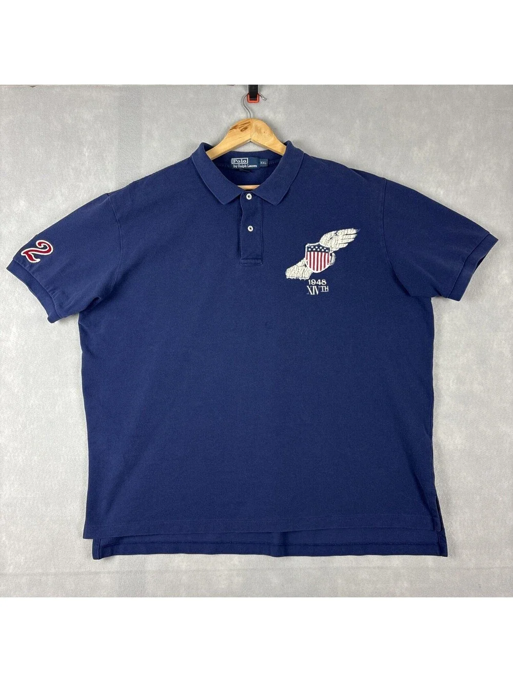 Polo Ralph Lauren Shirt Mens XXL Blue 1948 XIVth Patch PWing 22 Chain Stitch